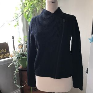 Athleta Black Ribbed Wool Cardigan